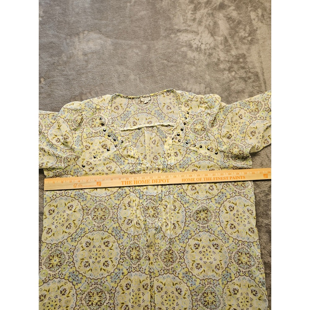 Eyeshadow Womens 2X Yellow Medallion Paisley Boho Studded Blouse B1673MZKS - Picture 4 of 6